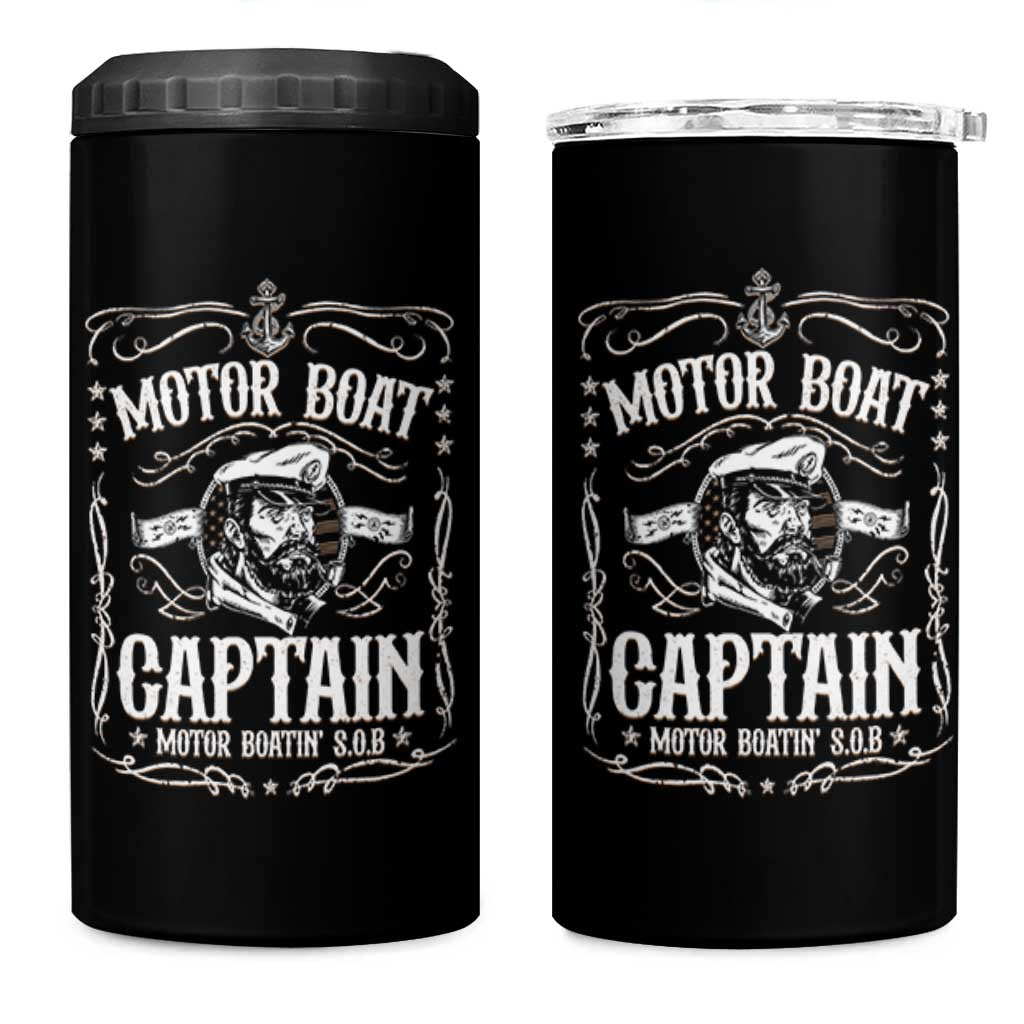 Funny Motor Boat Captain 4 in 1 Can Cooler Tumbler Pontoon Boating Motor Boatin Lake