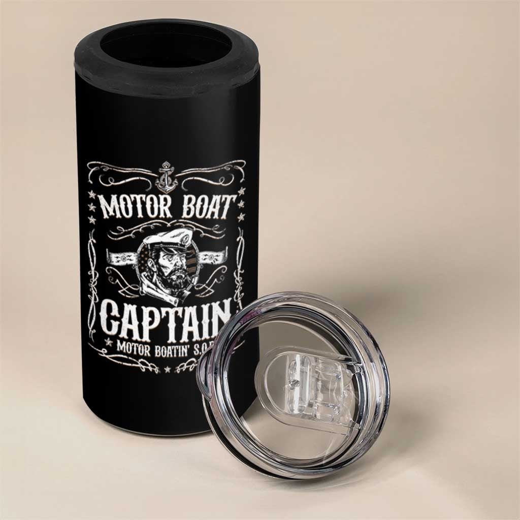 Funny Motor Boat Captain 4 in 1 Can Cooler Tumbler Pontoon Boating Motor Boatin Lake