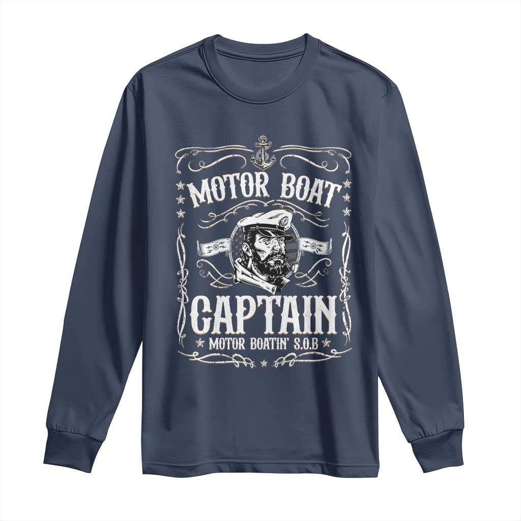 Funny Motor Boat Captain Long Sleeve Shirt Pontoon Boating Motor Boatin Lake