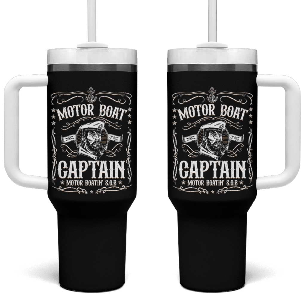 Funny Motor Boat Captain Tumbler With Handle Pontoon Boating Motor Boatin Lake
