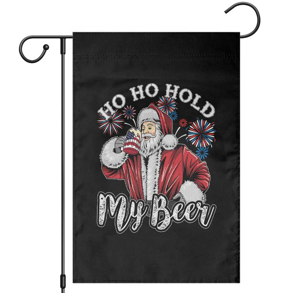 Christmas In July Garden Flag Ho Ho Hold My Beer Summer Santa USA Flag 4th Of July