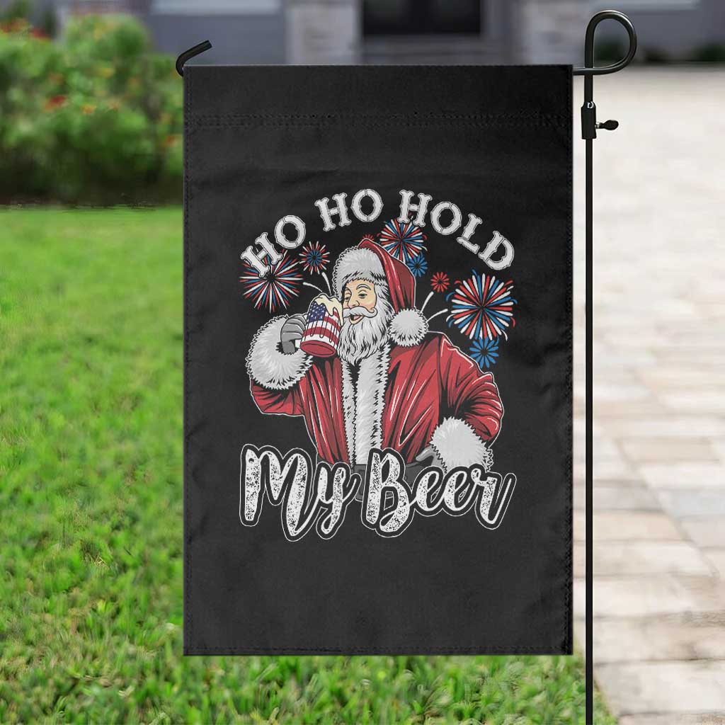 Christmas In July Garden Flag Ho Ho Hold My Beer Summer Santa USA Flag 4th Of July