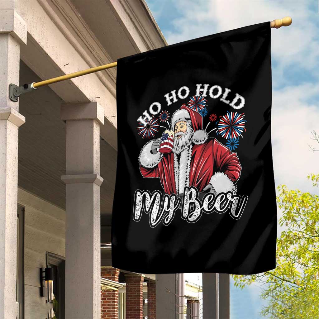Christmas In July Garden Flag Ho Ho Hold My Beer Summer Santa USA Flag 4th Of July