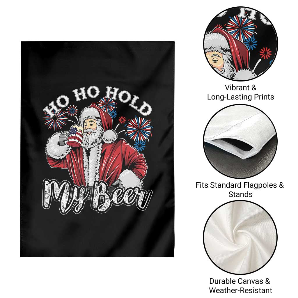 Christmas In July Garden Flag Ho Ho Hold My Beer Summer Santa USA Flag 4th Of July