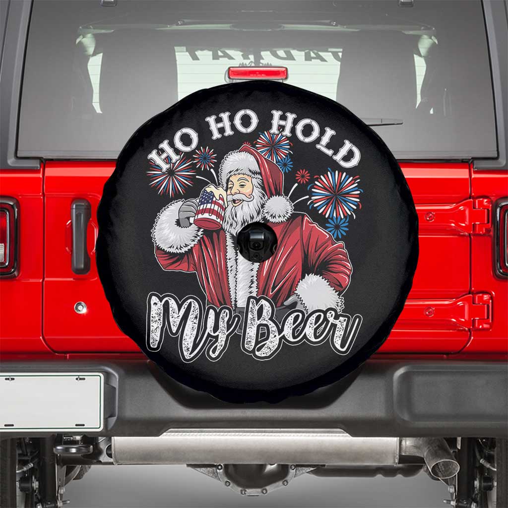 Christmas In July Spare Tire Cover Ho Ho Hold My Beer Summer Santa USA Flag 4th Of July