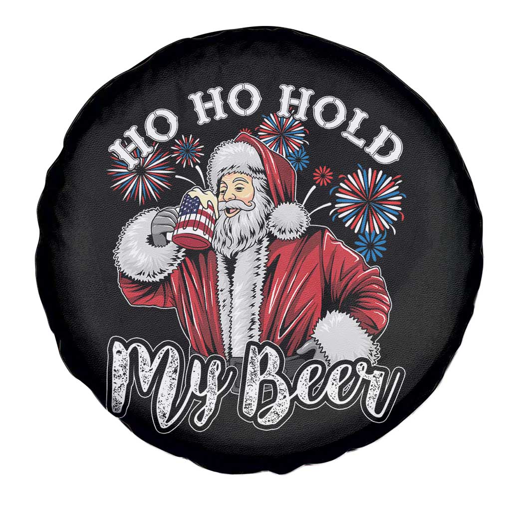 Christmas In July Spare Tire Cover Ho Ho Hold My Beer Summer Santa USA Flag 4th Of July