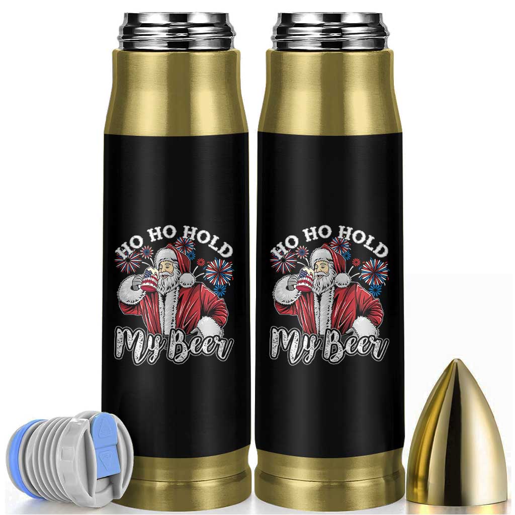 Christmas In July Bullet Tumbler Ho Ho Hold My Beer Summer Santa USA Flag 4th Of July - Wonder Print Shop