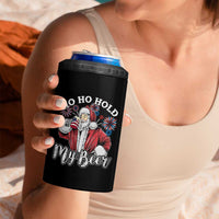 Christmas In July 4 in 1 Can Cooler Tumbler Ho Ho Hold My Beer Summer Santa USA Flag 4th Of July - Wonder Print Shop