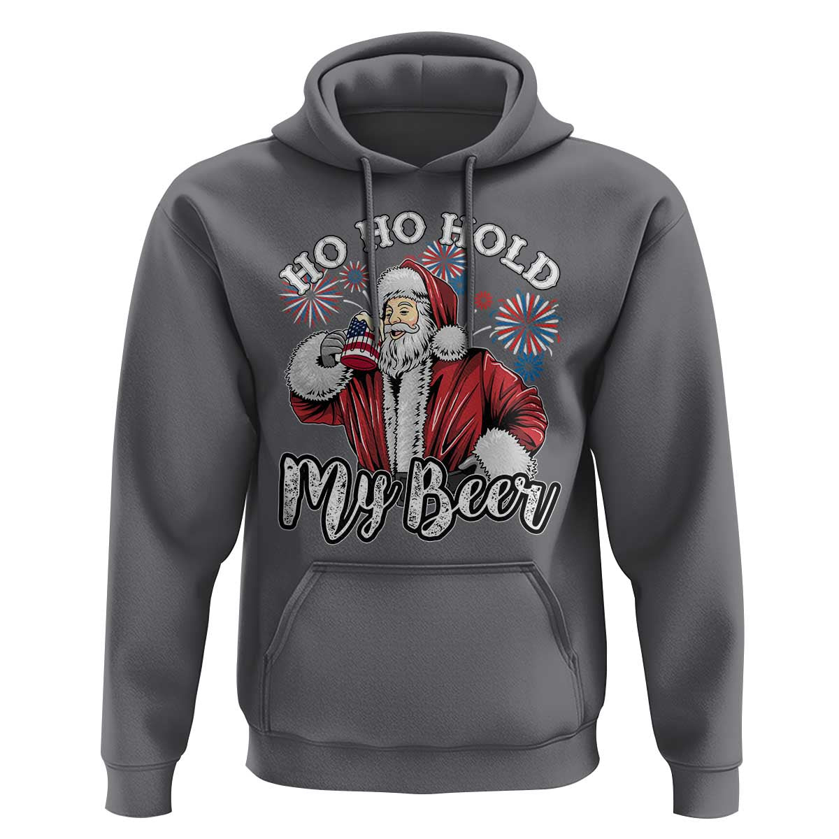 Christmas In July Hoodie Ho Ho Hold My Beer Summer Santa USA Flag 4th Of July - Wonder Print Shop