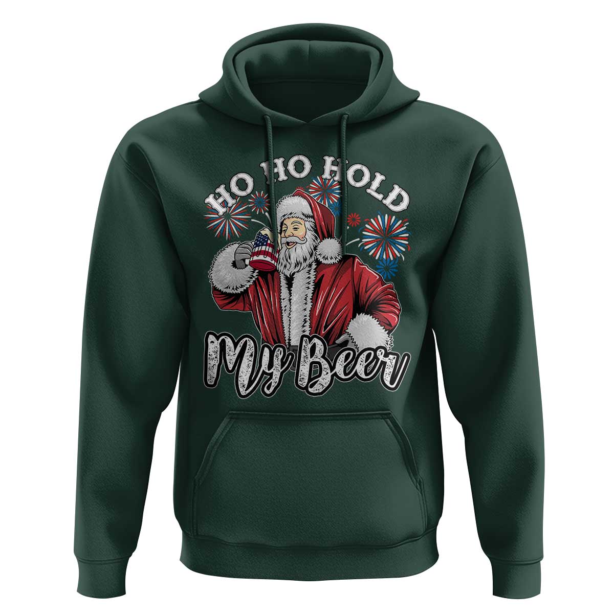 Christmas In July Hoodie Ho Ho Hold My Beer Summer Santa USA Flag 4th Of July - Wonder Print Shop