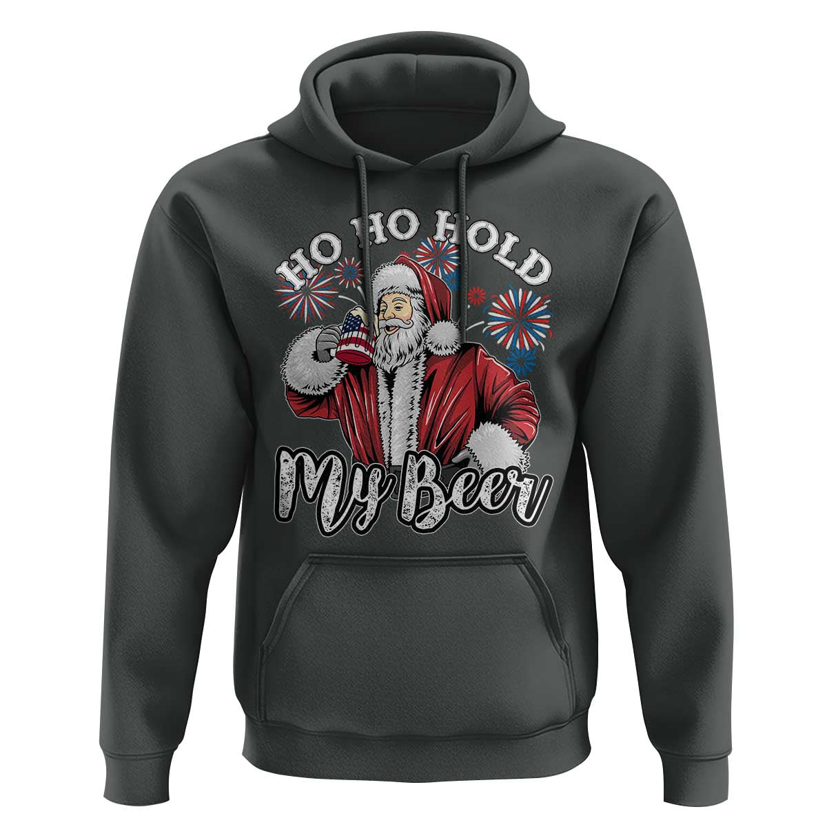 Christmas In July Hoodie Ho Ho Hold My Beer Summer Santa USA Flag 4th Of July - Wonder Print Shop