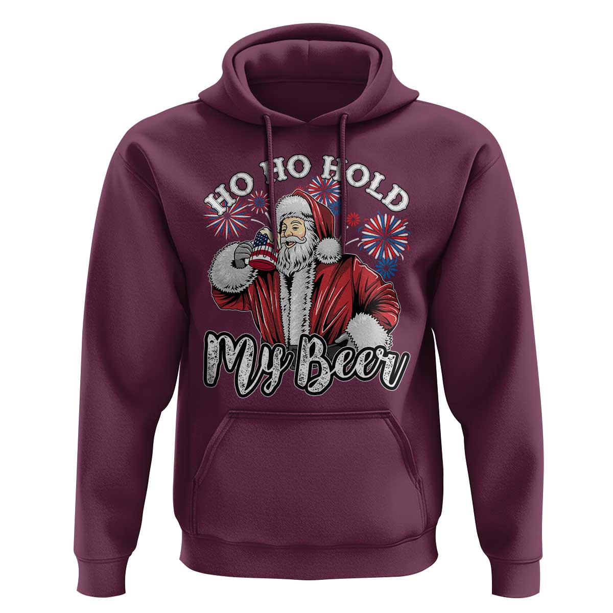 Christmas In July Hoodie Ho Ho Hold My Beer Summer Santa USA Flag 4th Of July - Wonder Print Shop