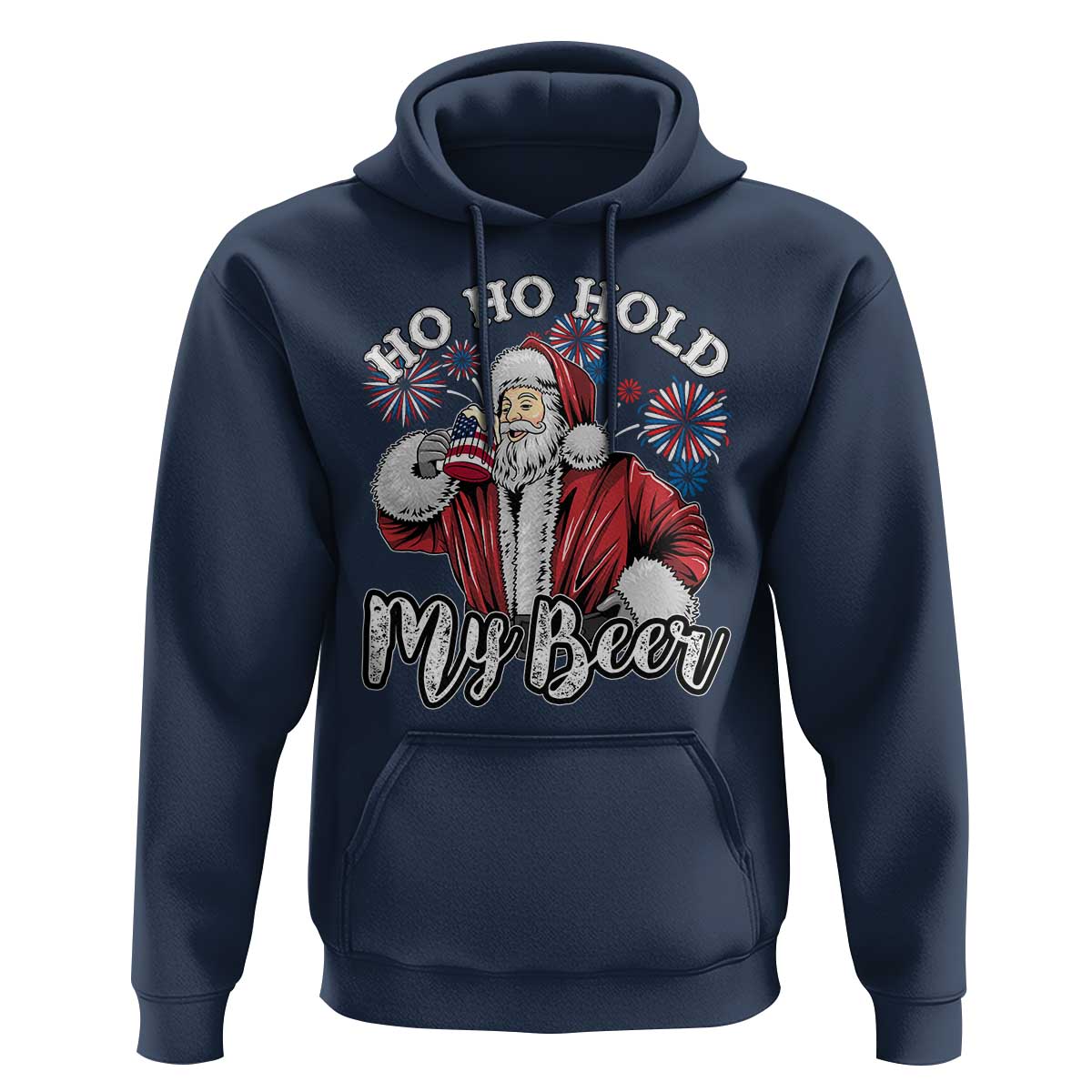 Christmas In July Hoodie Ho Ho Hold My Beer Summer Santa USA Flag 4th Of July - Wonder Print Shop