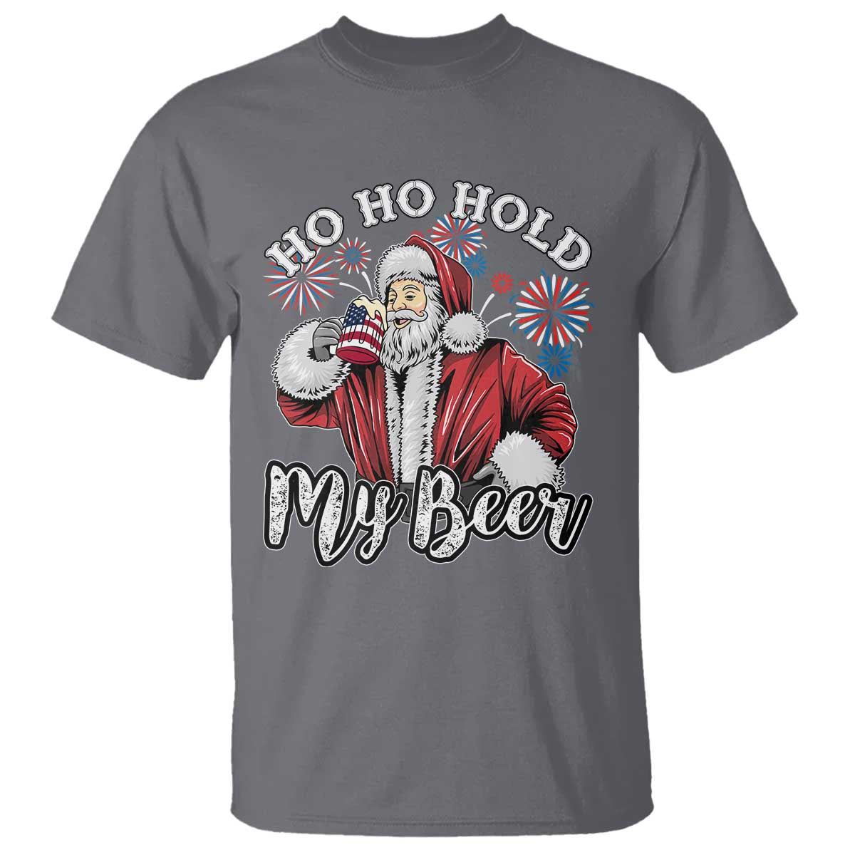 Christmas In July T Shirt Ho Ho Hold My Beer Summer Santa USA Flag 4th Of July - Wonder Print Shop