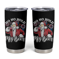 Christmas In July Tumbler Cup Ho Ho Hold My Beer Summer Santa USA Flag 4th Of July - Wonder Print Shop