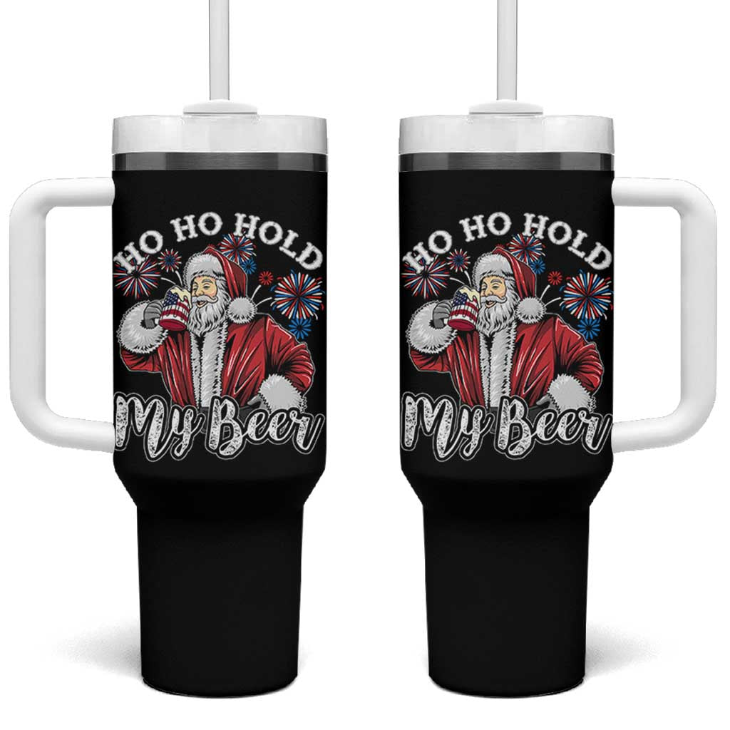 Christmas In July Tumbler With Handle Ho Ho Hold My Beer Summer Santa USA Flag 4th Of July - Wonder Print Shop