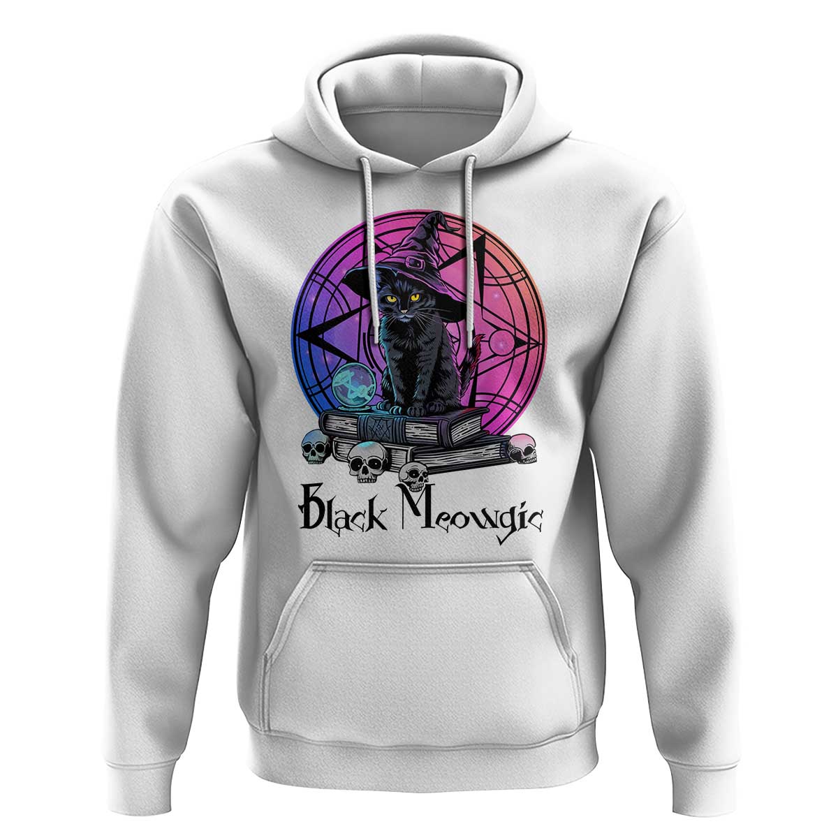 Cat Lover Hoodie Black Meowgic Pentagram Witchcraft Magic - Wonder Print Shop