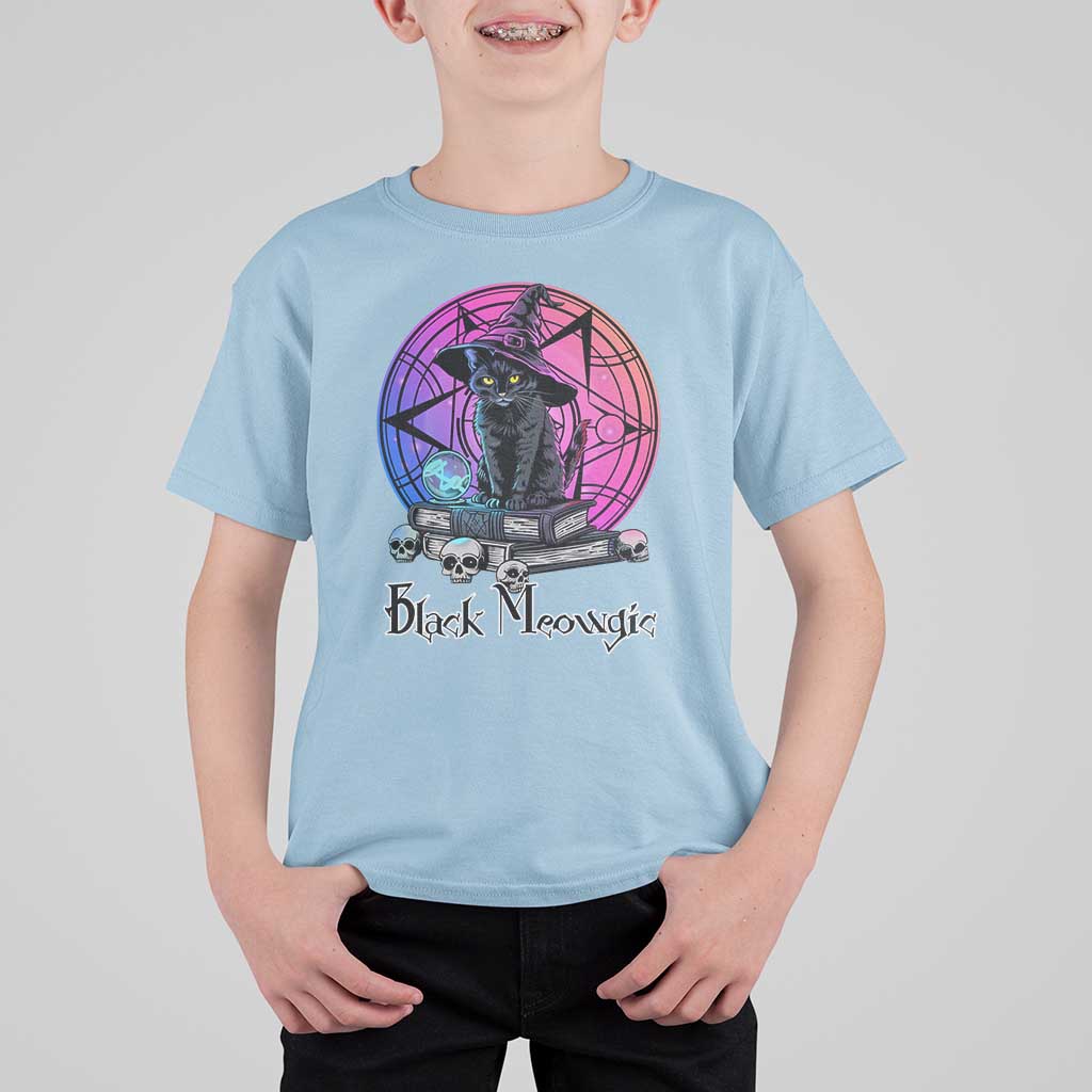 Cat Lover T Shirt For Kid Black Meowgic Pentagram Witchcraft Magic - Wonder Print Shop