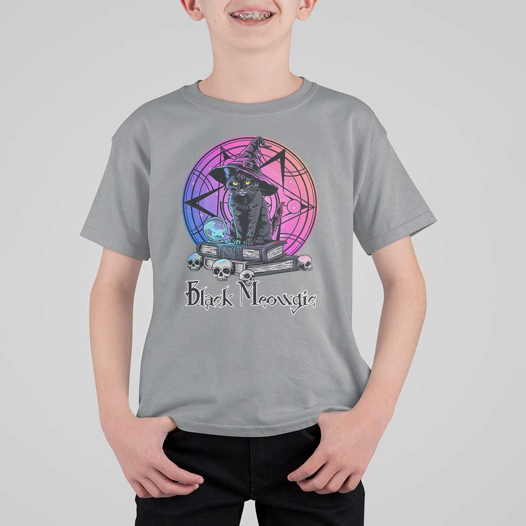 Cat Lover T Shirt For Kid Black Meowgic Pentagram Witchcraft Magic - Wonder Print Shop