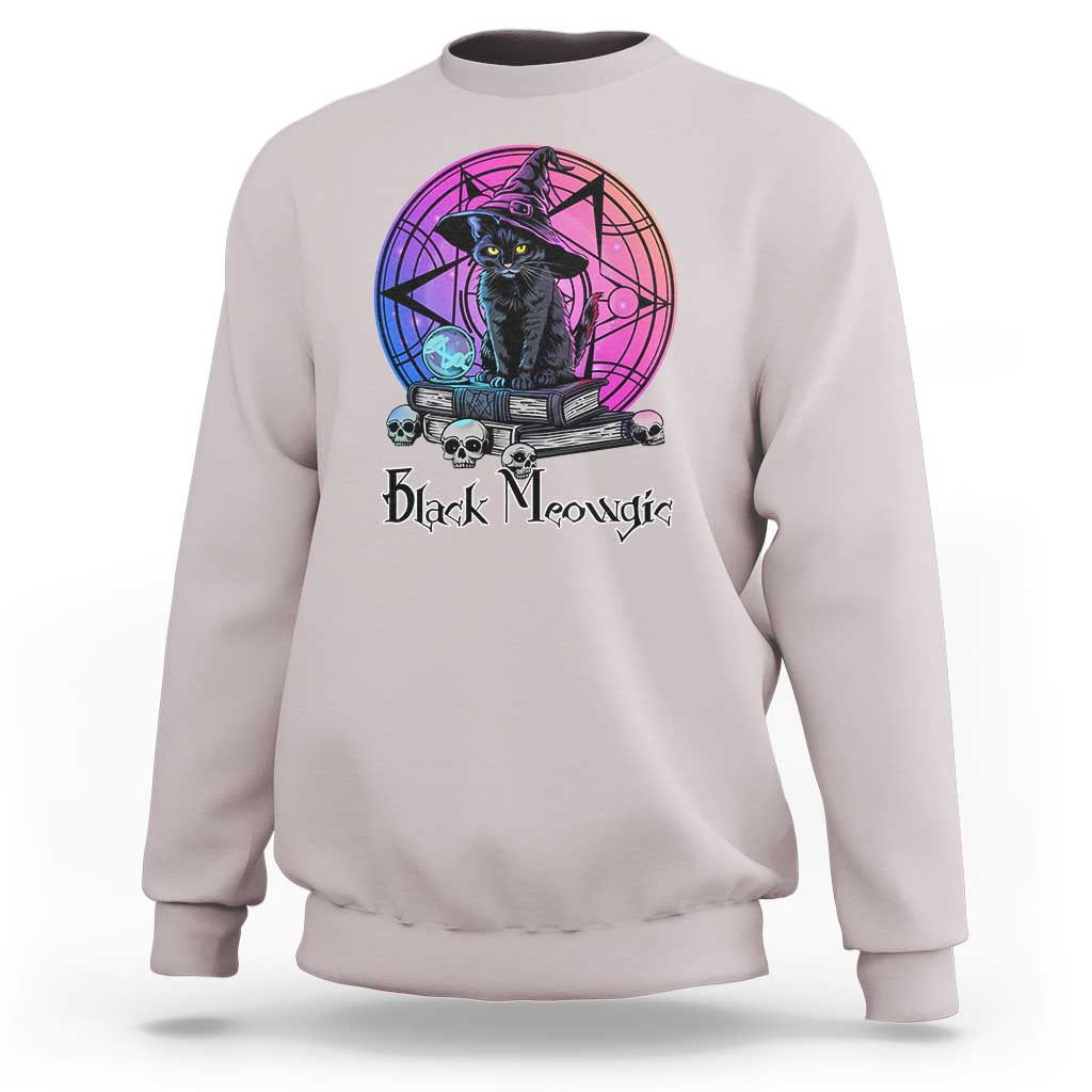 Cat Lover Sweatshirt Black Meowgic Pentagram Witchcraft Magic - Wonder Print Shop