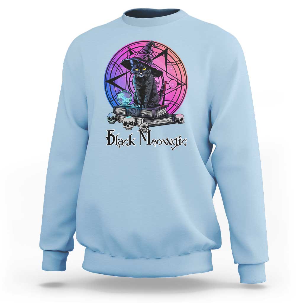 Cat Lover Sweatshirt Black Meowgic Pentagram Witchcraft Magic - Wonder Print Shop