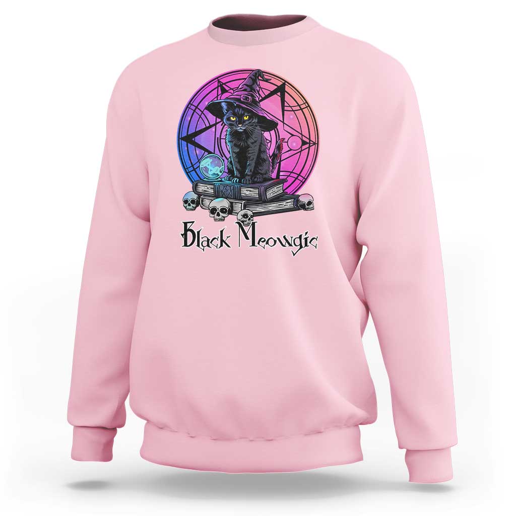 Cat Lover Sweatshirt Black Meowgic Pentagram Witchcraft Magic - Wonder Print Shop