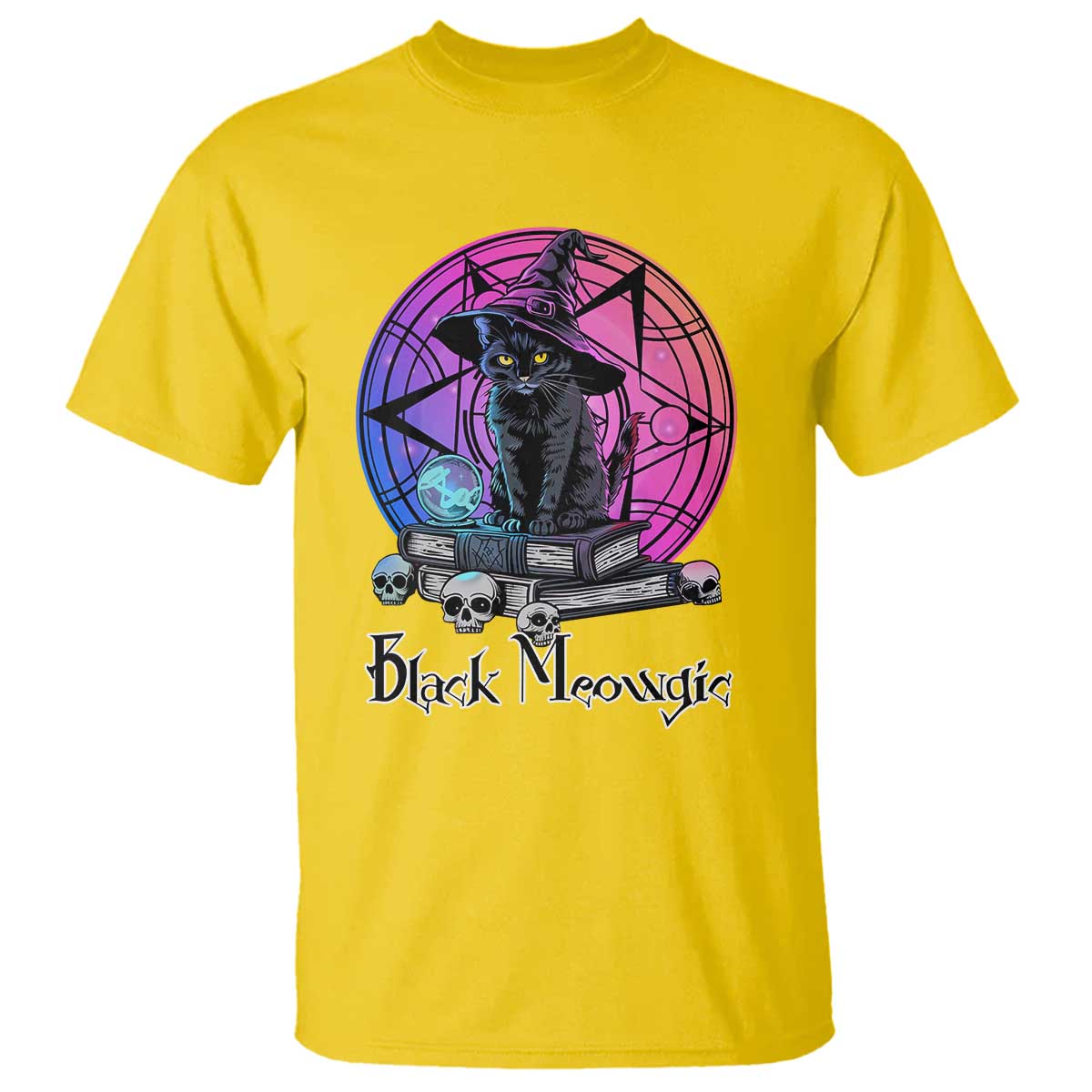 Cat Lover T Shirt Black Meowgic Pentagram Witchcraft Magic - Wonder Print Shop