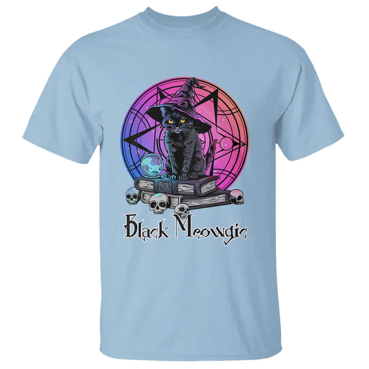 Cat Lover T Shirt Black Meowgic Pentagram Witchcraft Magic - Wonder Print Shop