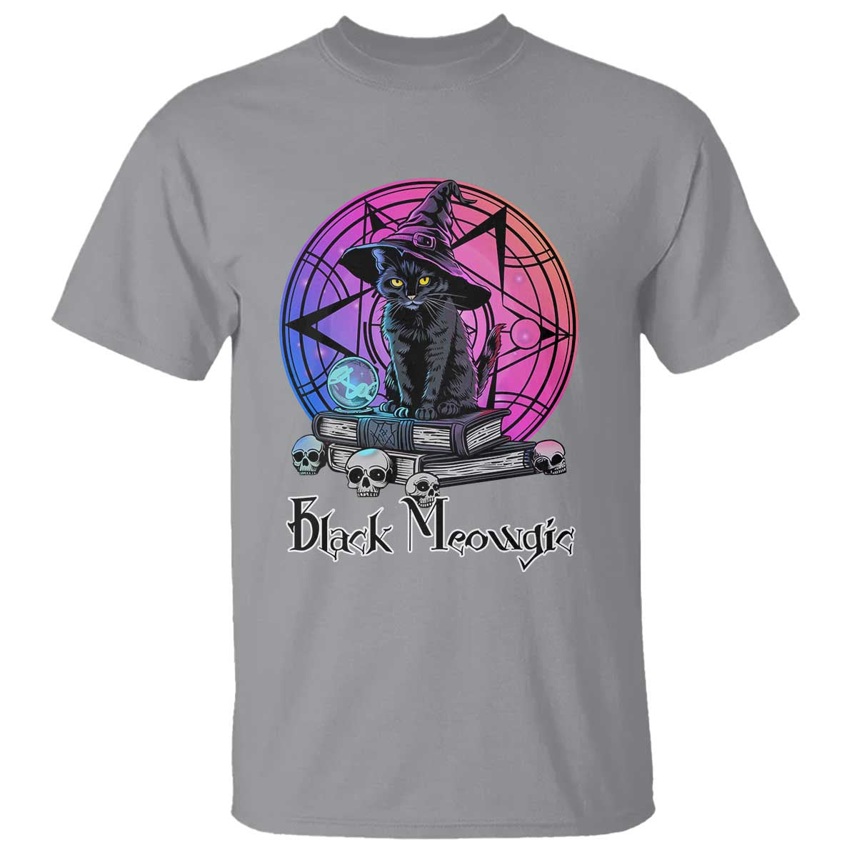 Cat Lover T Shirt Black Meowgic Pentagram Witchcraft Magic - Wonder Print Shop