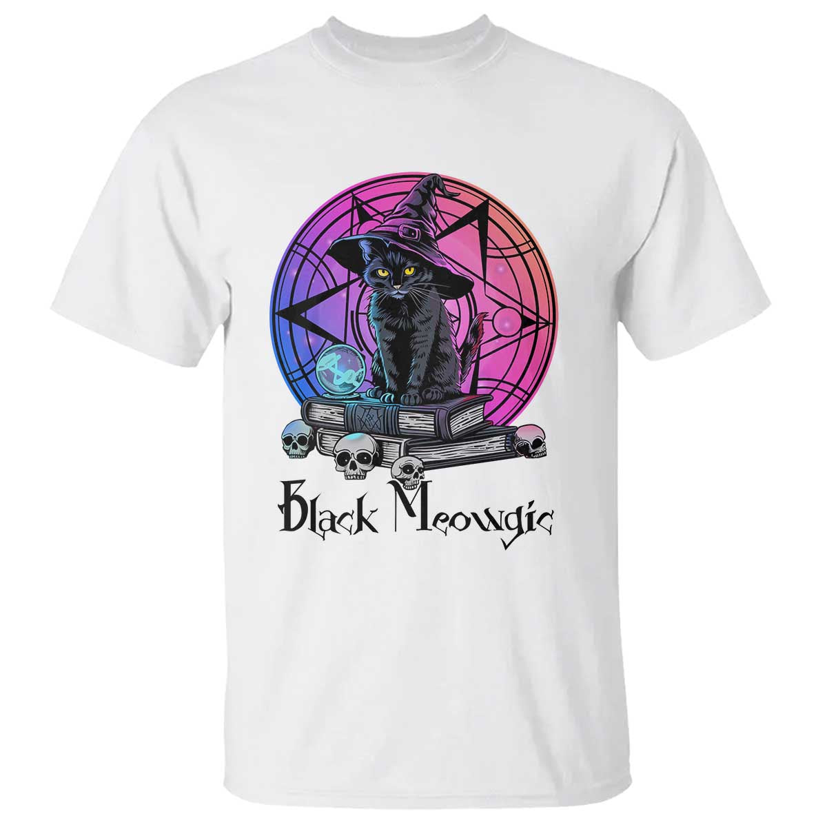 Cat Lover T Shirt Black Meowgic Pentagram Witchcraft Magic - Wonder Print Shop