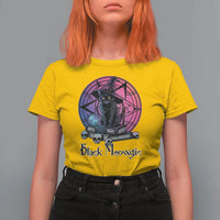 Cat Lover T Shirt For Women Black Meowgic Pentagram Witchcraft Magic - Wonder Print Shop