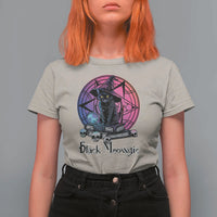 Cat Lover T Shirt For Women Black Meowgic Pentagram Witchcraft Magic - Wonder Print Shop