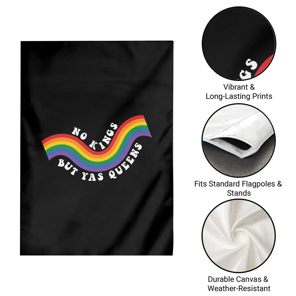No Kings But Yas Queens LGBTQ Pride Retro Rainbow Garden Flag