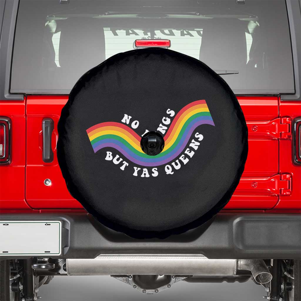 No Kings But Yas Queens LGBTQ Pride Retro Rainbow Spare Tire Cover
