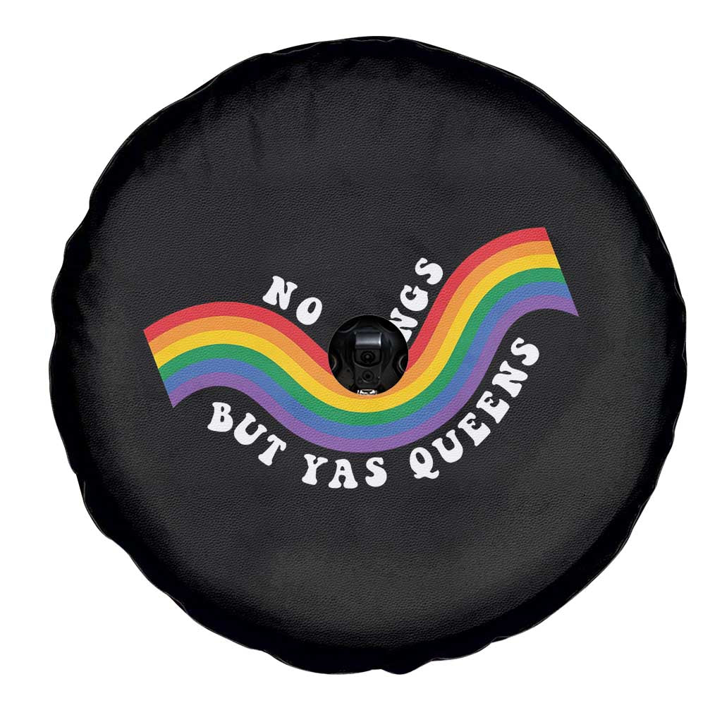 No Kings But Yas Queens LGBTQ Pride Retro Rainbow Spare Tire Cover