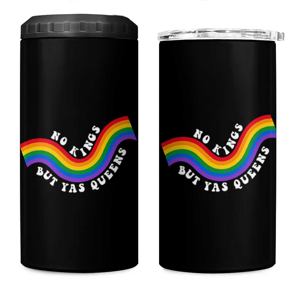 No Kings But Yas Queens LGBTQ Pride Retro Rainbow 4 in 1 Can Cooler Tumbler