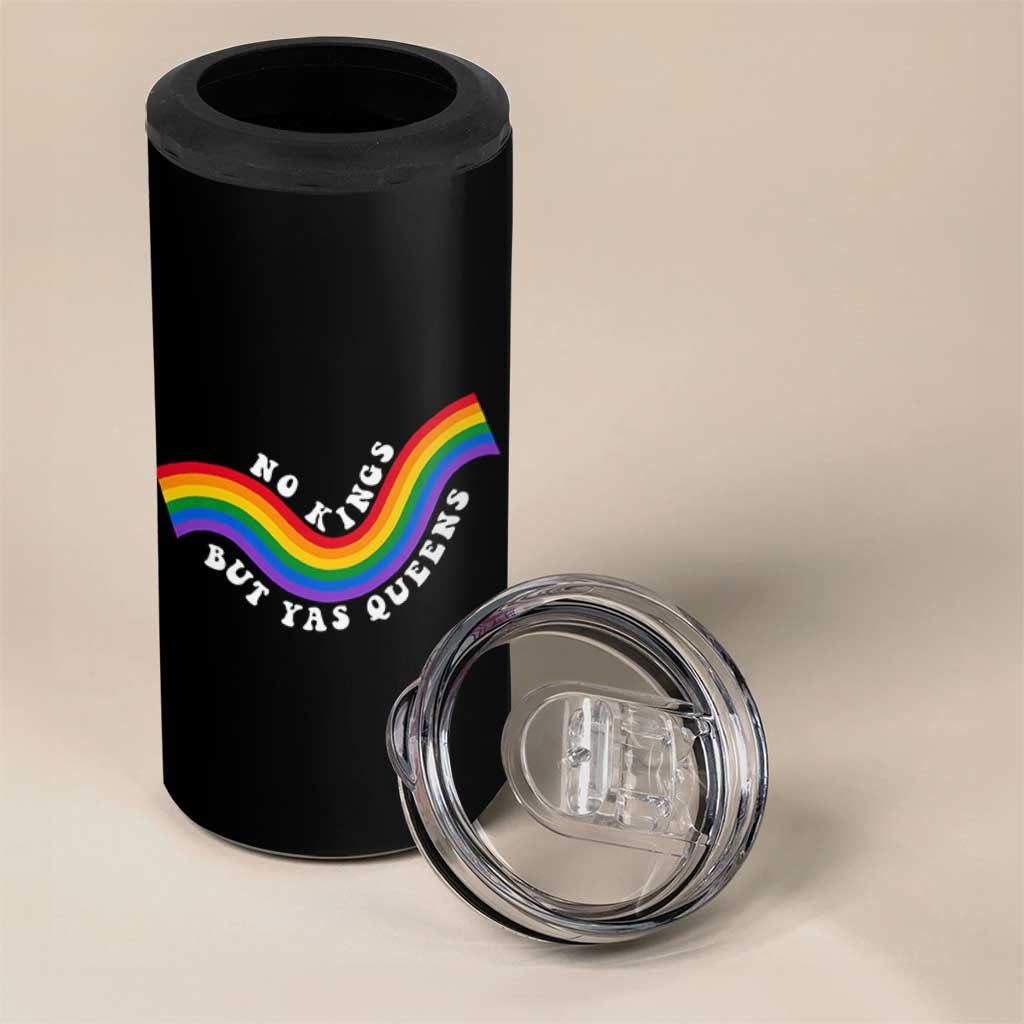 No Kings But Yas Queens LGBTQ Pride Retro Rainbow 4 in 1 Can Cooler Tumbler