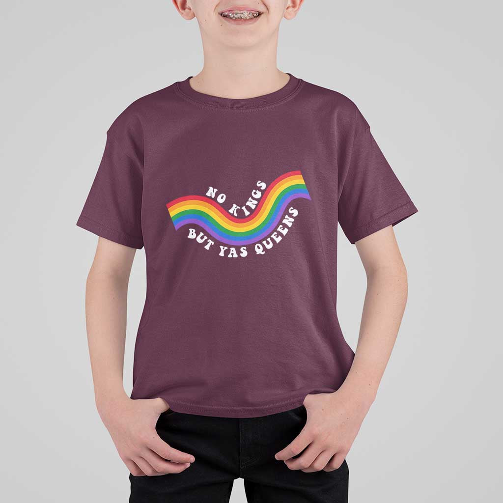 No Kings But Yas Queens LGBTQ Pride Retro Rainbow T Shirt For Kid