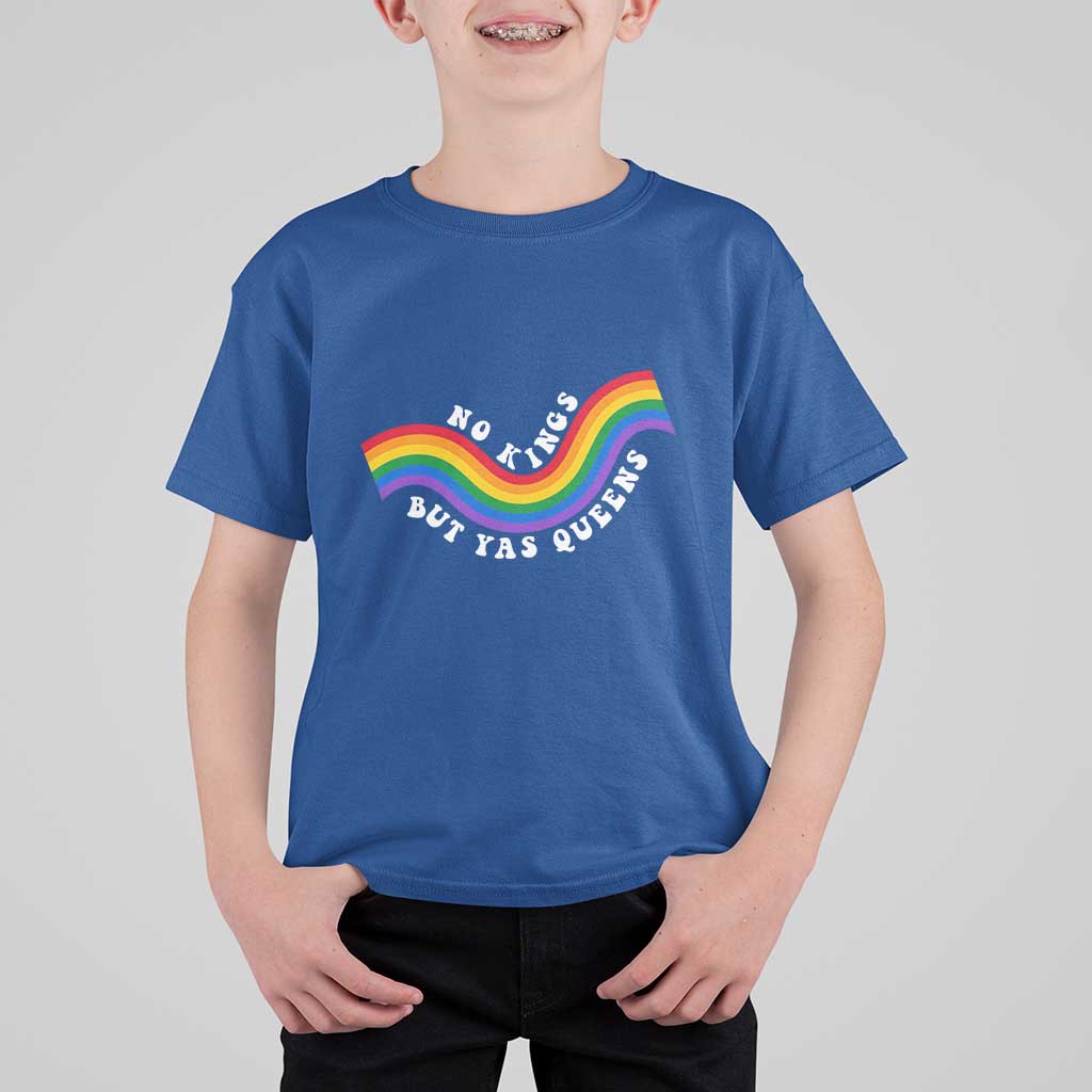 No Kings But Yas Queens LGBTQ Pride Retro Rainbow T Shirt For Kid