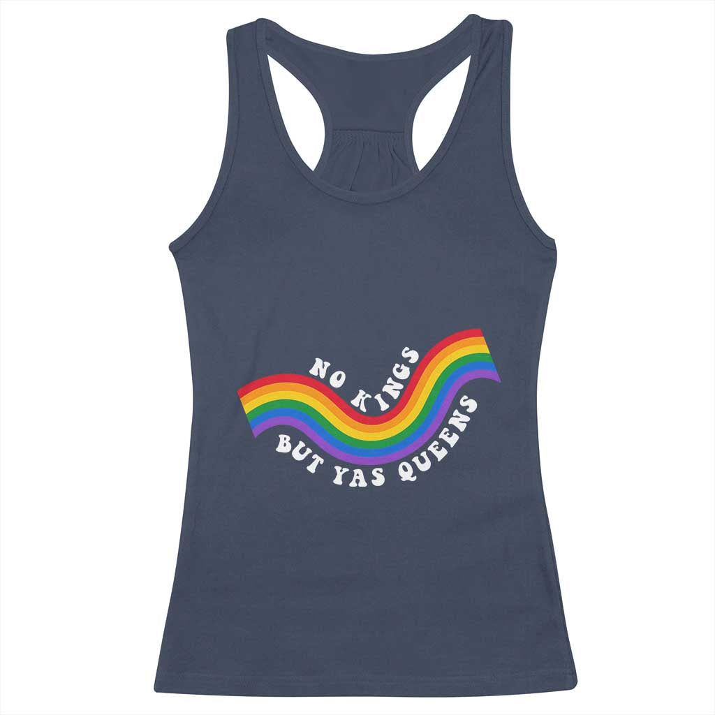 No Kings But Yas Queens LGBTQ Pride Retro Rainbow Racerback Tank Top