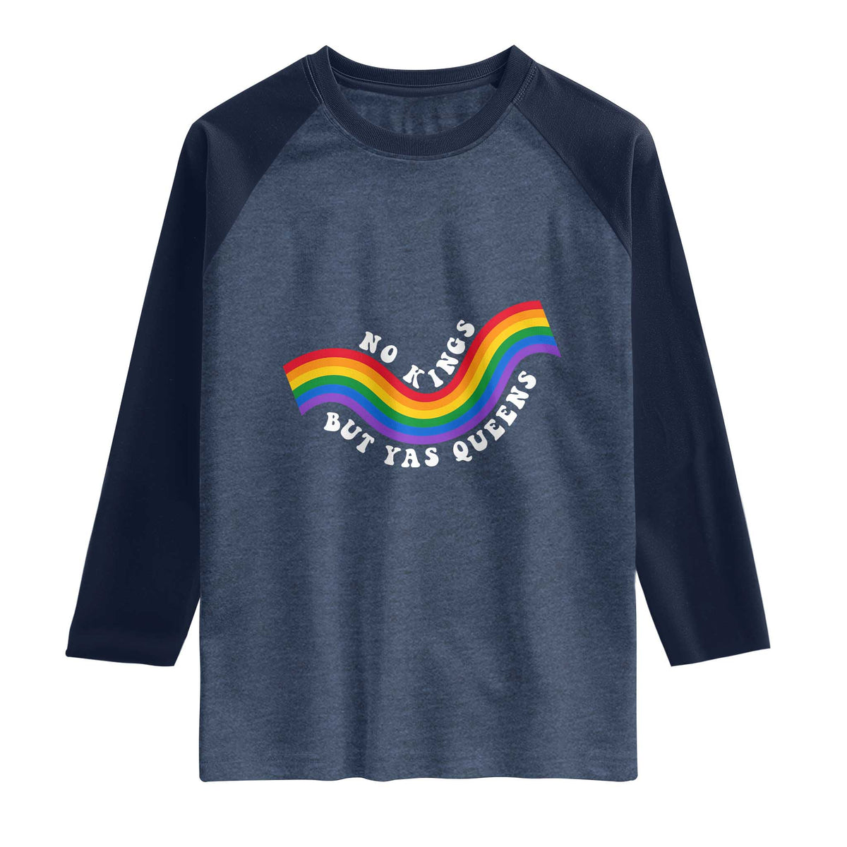 No Kings But Yas Queens LGBTQ Pride Retro Rainbow Raglan Shirt