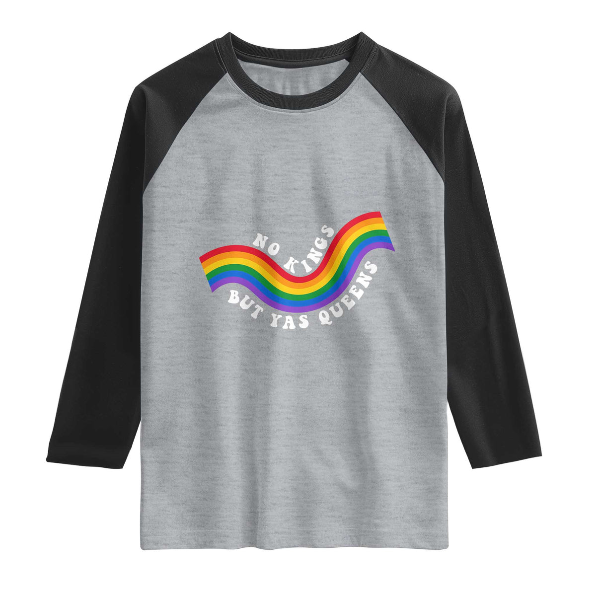 No Kings But Yas Queens LGBTQ Pride Retro Rainbow Raglan Shirt