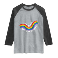 No Kings But Yas Queens LGBTQ Pride Retro Rainbow Raglan Shirt