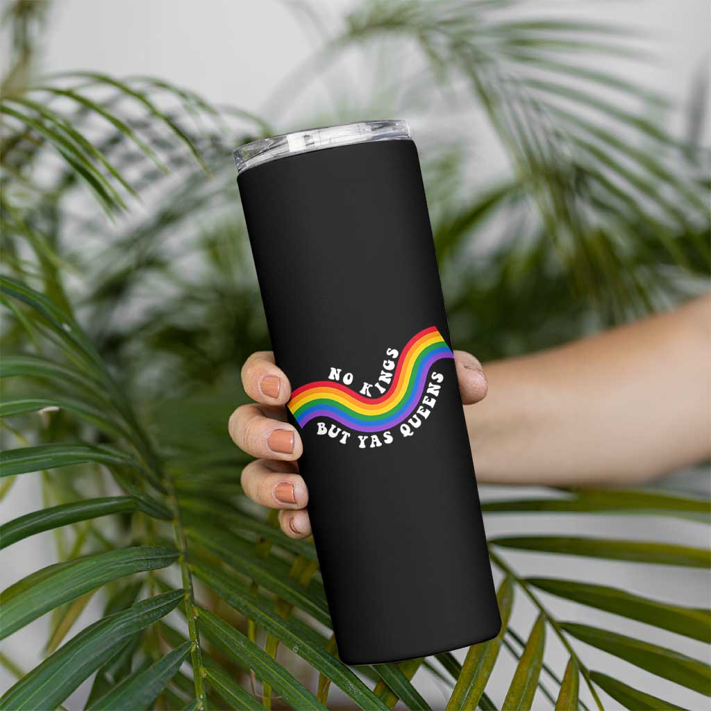 No Kings But Yas Queens LGBTQ Pride Retro Rainbow Skinny Tumbler