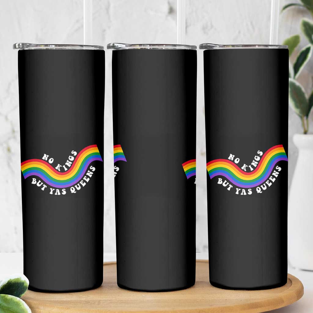 No Kings But Yas Queens LGBTQ Pride Retro Rainbow Skinny Tumbler