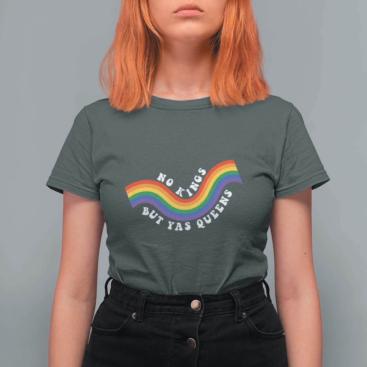 No Kings But Yas Queens LGBTQ Pride Retro Rainbow T Shirt For Women