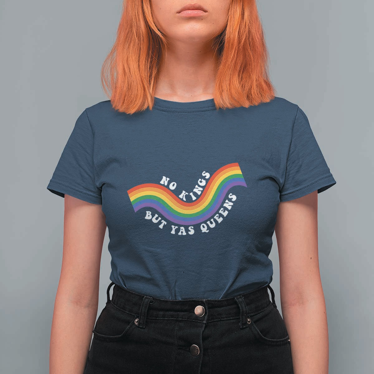 No Kings But Yas Queens LGBTQ Pride Retro Rainbow T Shirt For Women