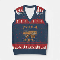 I Will Be In The Backyard V-Neck Knit Sweater Vest Funny Bourbon Cigar Lover USA Flag