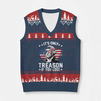 It Is Only Treason If You Lose George Washington V-Neck Knit Sweater Vest Funny 4th of July Vintage American Flag