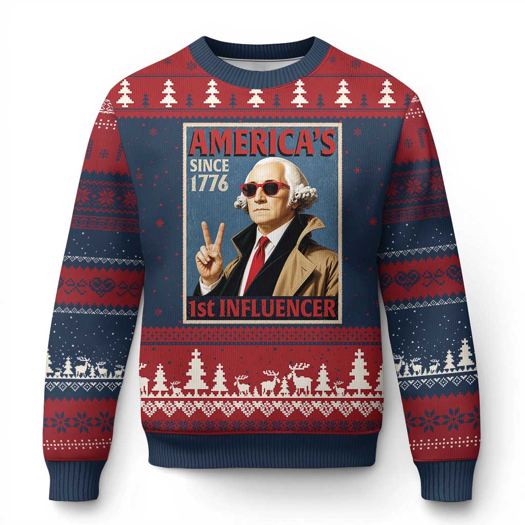 George Washington America's 1st Influencer Ugly Christmas Sweater Funny Founding Father USA